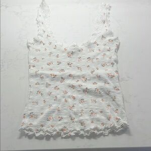 Billabong Floral Lace Trim White Tank Top